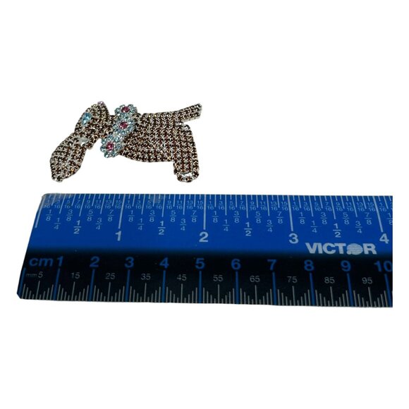 Vintage Rhinestone Encrusted Rabbit Brooch Pin Accents No Lead Sparkle Teal Pink - Picture 10 of 10